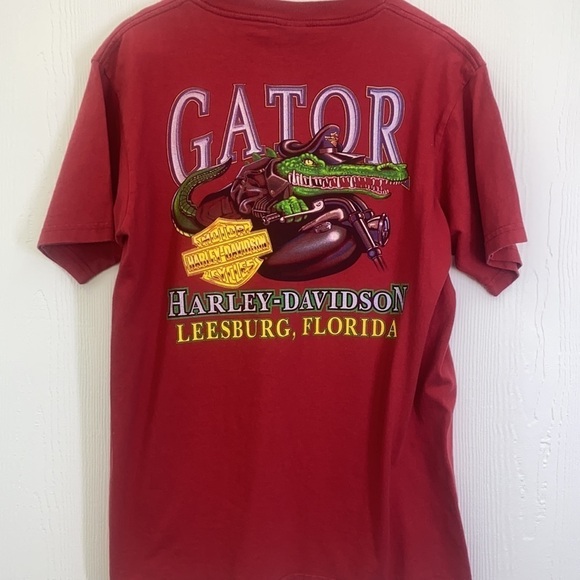 Harley Davidson - Vintage Gator Harley Davidson Leesburg Fl Red Shirt Size Large - Picture 9 of 11